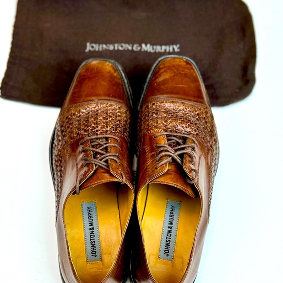 Johnston & Murphy | Woven Leather Brown | Men’s 9 M | Round Toe Oxfords - Picture 2 of 9